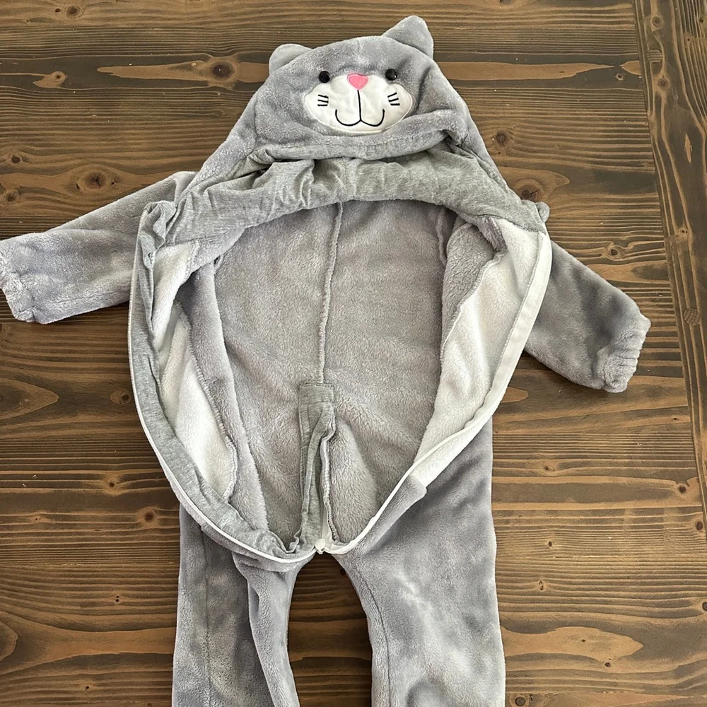 Baby Gray Cat Halloween Costume Plush Zip Up One Size Cute Cozy